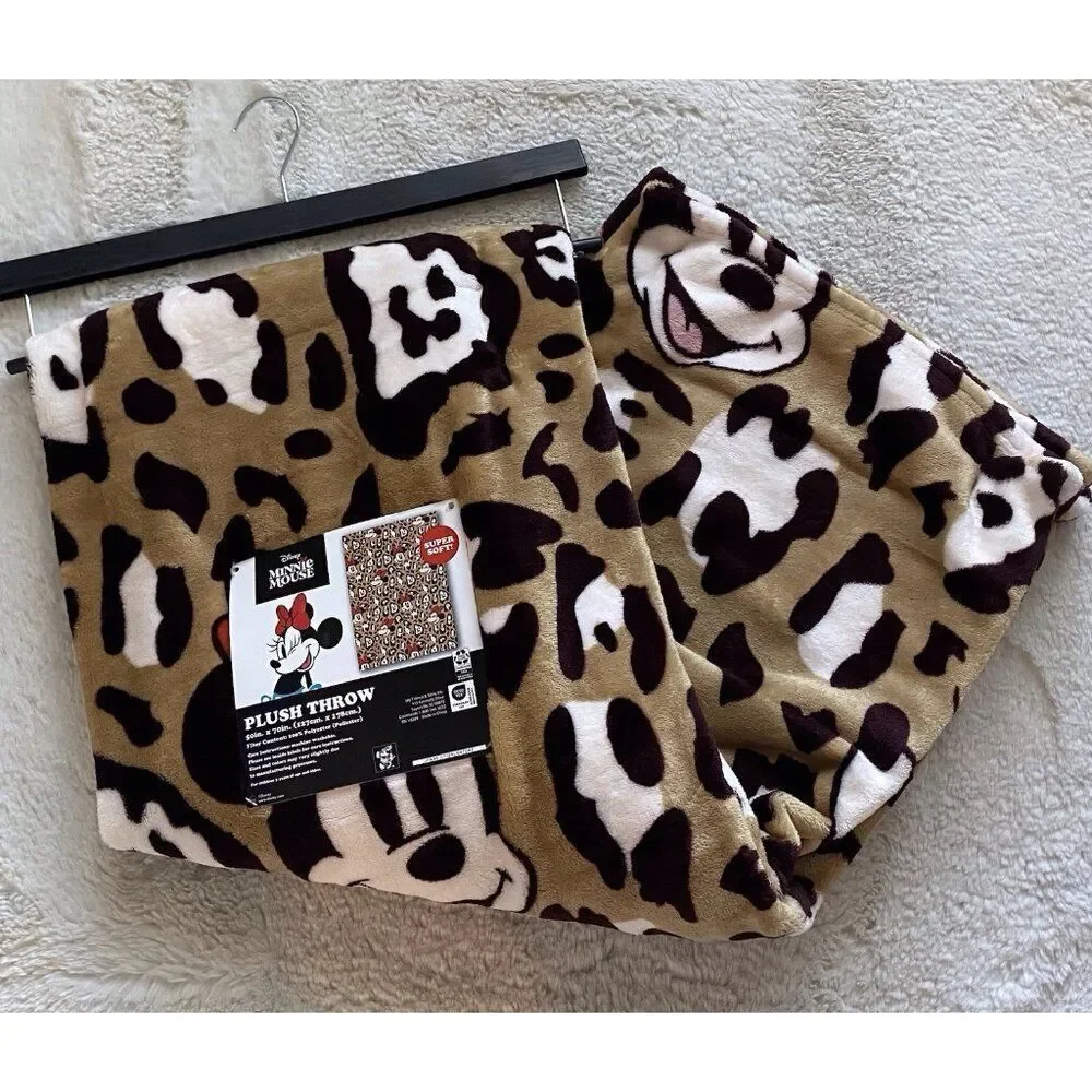 Disney Minnie Mouse Leopard Cheetah Soft Plush Throw Blanket 50‎ X 70” NEW